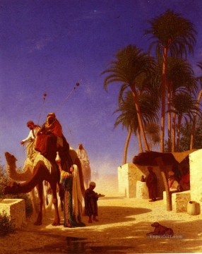  orientalista Pintura al %C3%B3leo - Les Chameliers Buvant Le El orientalista árabe Charles Theodore Frere